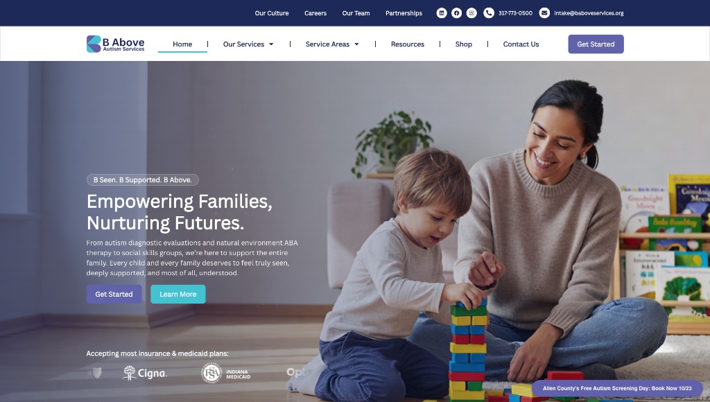 B Above Autism Services website redesign